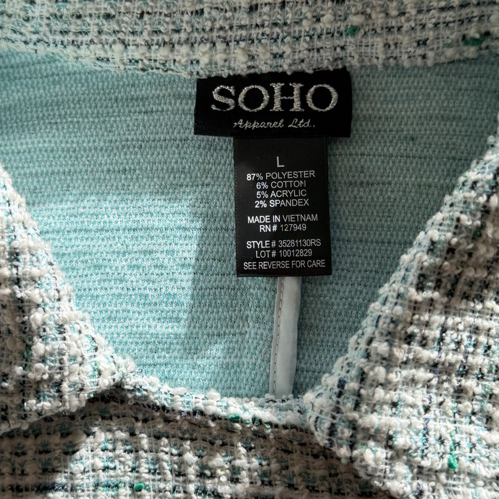 SOHO Apparel Ltd Womens Mint Green Tweed Moto Jacket Asymmetric Zip L - Picture 5 of 5